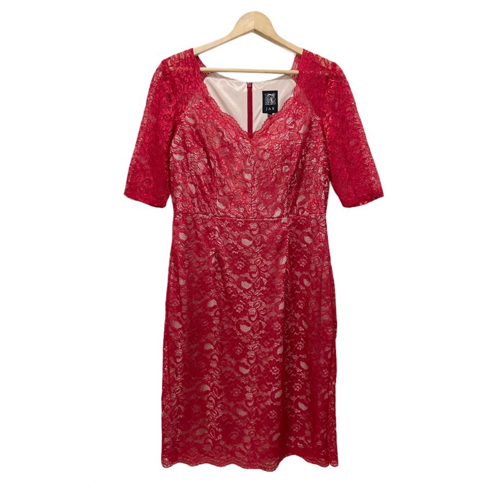 SOLD-----------Jax Women's Size 12 Red Lace Lined Knee Length Dress - Picture 14 of 14